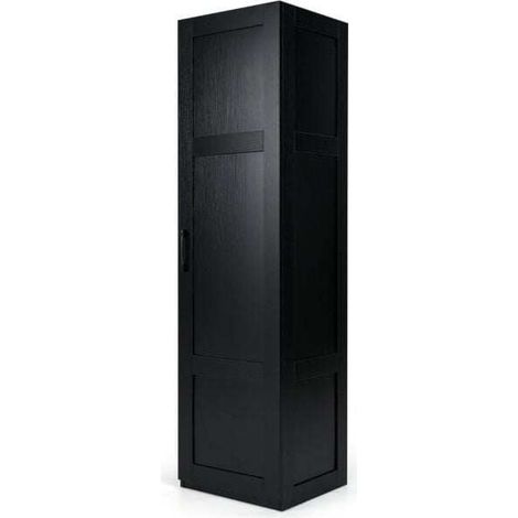 Armoire de rangement haute 4 niveaux meuble colonne fin avec porte bois 150cm pour cuisine et salon noir
