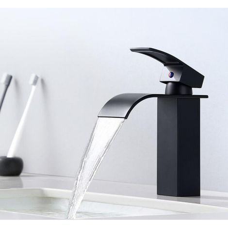 Mitigeur Robinet de Lavabo Cascade Noir Moderne Mitigeur Robinet Salle Bain pour Vasque à Poser Robinetterie Convient pour un Lavabo Encastré (1/5)