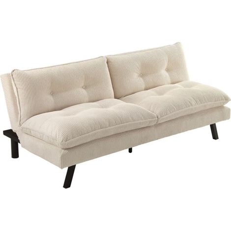 Sofá cama convertible AZENA 3 plazas en tela acanalada – Beige claro y negro – 190 x 80 x 90 cm (1/5)