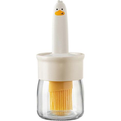 Flacon pinceau à huile en silicone Little Yellow Ducks - Qualité alimentaire, pour huiler proprement le barbecue, les crêpes et la cuisine maison - Beige (1/5)