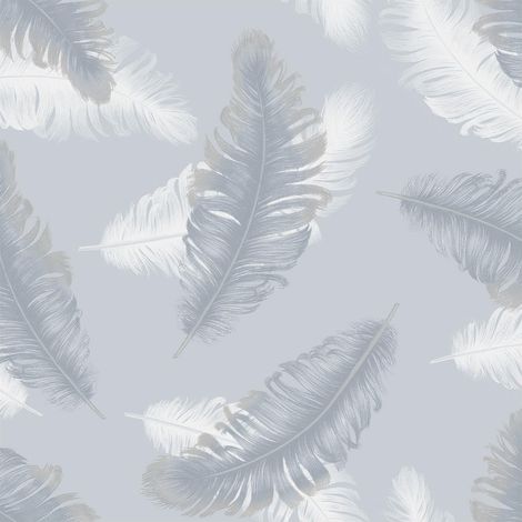 Feather Print Wallpaper Soft Blue Metallic Effect Feature Wall Living Room (1/4)
