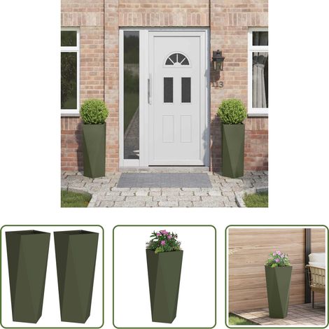 Terrassenpflanzer - Pflanzkübel 2 pcs Olive Grün 30 x 30 x 75 cm Stahl (1/5)