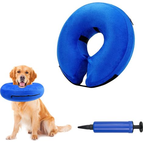 Collerette, Collerette Chien Gonflable Anti Lechage, Colliers de Récupération Gonflables pour la Cicatrisation des Plaies et Empêcher Mordre ou de Gratter(Blue M) (1/5)