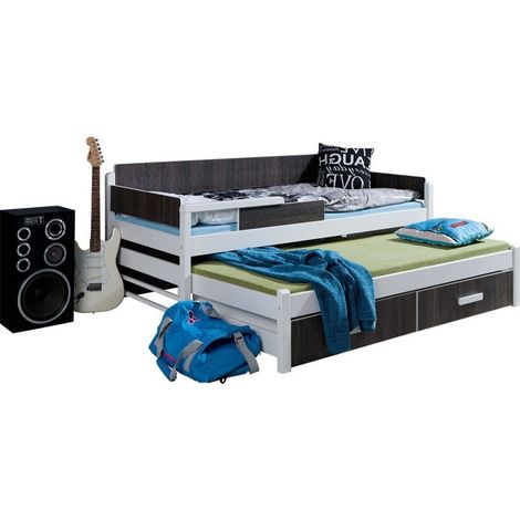 Cama Henderson 121, Blanco + Oscuro Zebrano, Individuales, Individual con una cama supletoria-nido, 80x180, 80x170, Madera, Somieres, 88x190x79cm