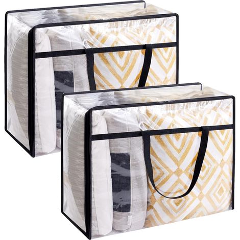 2 sacs de rangement transparents pour couettes, vêtements et literie, 90 L, sacs de rangement pour couvertures en plastique, avec fermeture éclair et poignée (1/5)