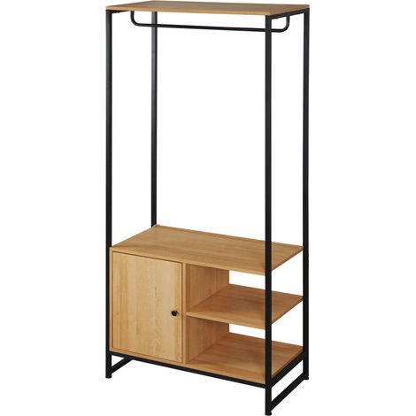 Appendiabiti in acciaio e legno style industriale con scarpiera e ripiani 80x40x180cm