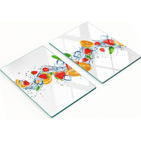 Tablas de servir de cristal para cocina con estampado de frutas y hielo, 2 x 40 x 52 cm.