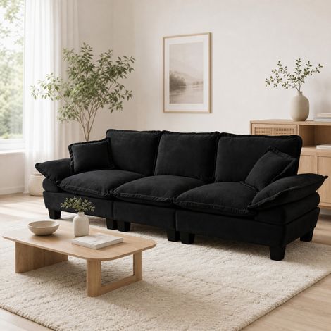 Sofá modular de 3 plazas de chenilla, 264 x 85 x 90 cm, negro DESVIAE (1/5)