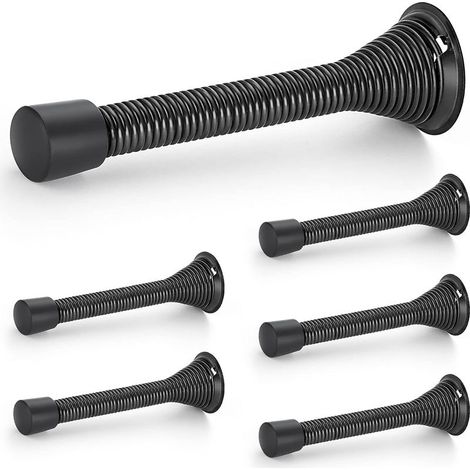 Butées de porte, lot de 6, Noir, à ressort, avec butée en caoutchouc, pour le bas de la porte (1/5)
