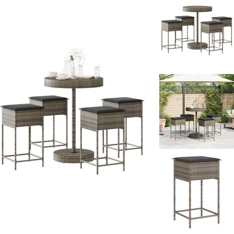 Ensemble de bar de jardin 5 pcs avec coussins gris poly rotin - Salon De Jardin - Set Salon De Jardin - Mobilier De Jardin - Table Basse - Chaises De Jardin