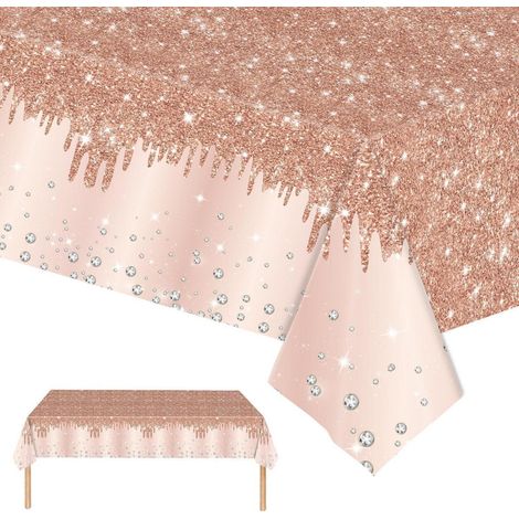 2x Einweg-Tischdecke Roségold Glitzer 137x274 cm rechteckig für Partys