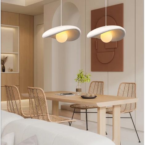 Lot de 2 Lustre Suspension Moderne,40cm G9 Lampe de Plafond Vintage Abat-jour en Ciment Blanc Lampe Luminaire ,Lumière chaude (1/5)