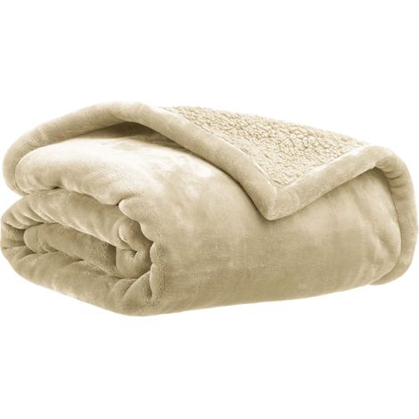 VIVARAISE - Plaid Vivaraise Michka - Couvre-lit douillet 100% polyester, double face (microfibre et imitation mouton), 180 x 220 cm