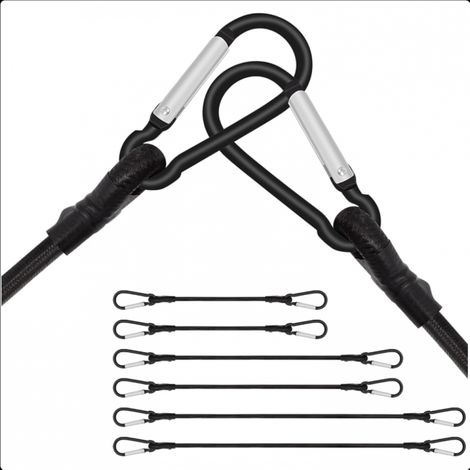 Lot de 6 Tendeurs élastiques avec Mousqueton, Tendeurs Elastique avec Crochets 60 Cm 100 Cm 150 Cm, Long élastiques Sandows avec Mousqueton pour Camping, Bâches, Porte vélos, Tente, Voiture (1/5)