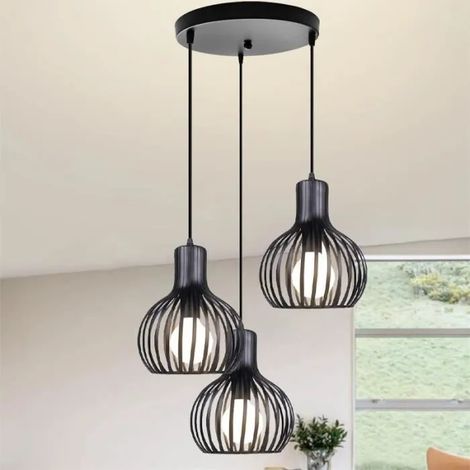 U-Do Vintage 3 Luminaires Suspension Lampe Cage en Fer Lustre éclairage design Créatif Lampe Disque Noir pour Chambre Bureau (1/4)