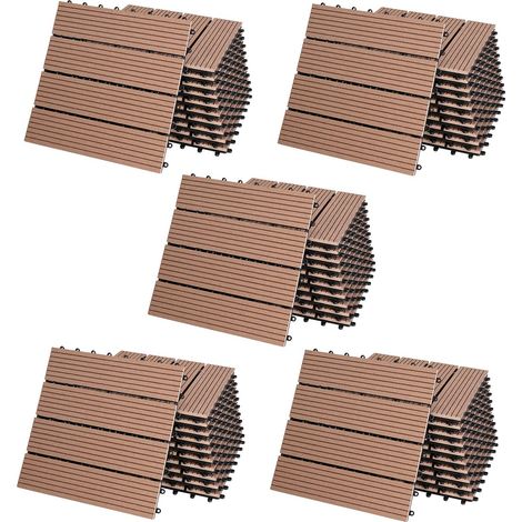 55 dalles WPC clipsables 30x30 cm terrasse extérieure antidérapantes imitation bois terre cuite (1/5)