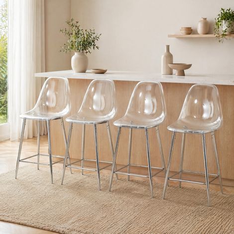 Taburetes de bar transparentes, lote de 4, estructura metálica plateada, 101,6 x 43 x 50,8 cm HAVRYA (1/5)