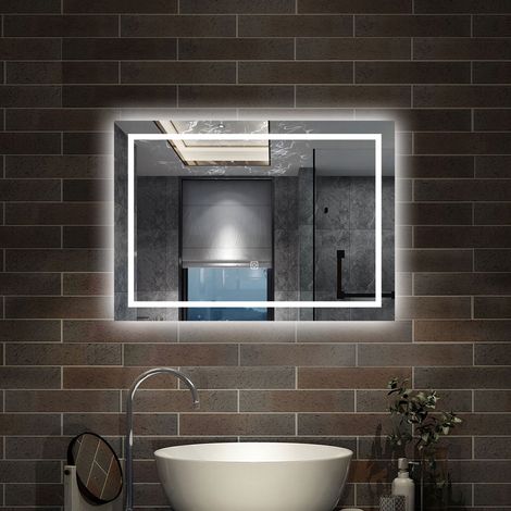 AICA - Specchio con led 70X50cm.Cornice smerigliata + Dimmerabile + 3 Temperature di Colore + Antiappannamento (1/5)
