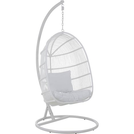Fauteuil ovale suspendu acier effet rotin naturel BINO– Élégance aérienne-Blanc (1/5)