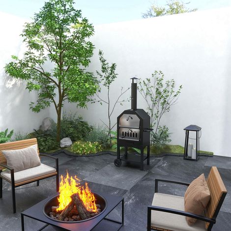 Forno per Pizza Barbecue a Carbonella, BBQ da Esterni/Giardino in Acciaio Inox con Termometro, 64x54x160cm