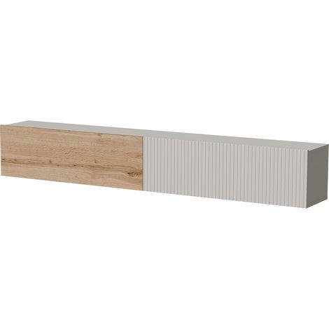 Meuble TV Arganil, une étagère, modulable, 29.8x200x30.5h cm Beige (1/3)