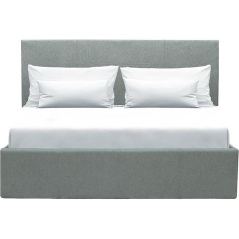 Lit coffre adulte MARTIN - Couchage 140x190 cm - Gris clair - Sommier à lattes - L 201 x P 146 x H 99 cm (1/7)