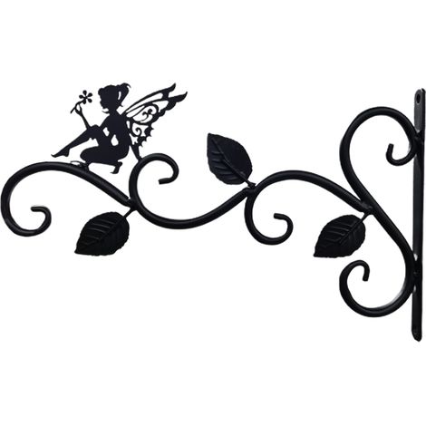Dekorativer, schwarzer, wandmontierter Metall-Pflanztopfhalter mit blattförmigen Beinen (30x21cm und 30x18cm) (1/5)