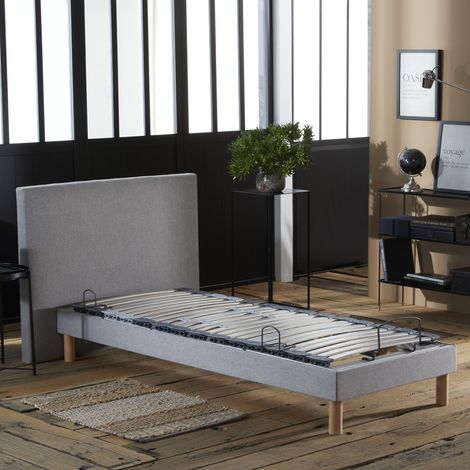 Ensemble lit électrique relaxation multi lattes + Matelas Mousse à mémoire de forme Couleur Gris Clair 90 x 190 (1/5)