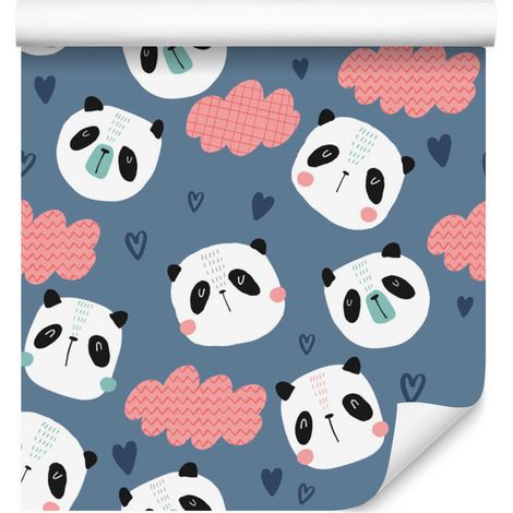 Papel pintado de pandas con corazones de fondo para salón y dormitorio, 50x1000 cm. (1/5)