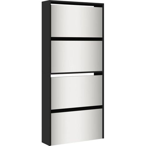 Scarpiera mobiletto portascarpe mobile per ingresso/corridoio/soggiorno con specchio 4 ripiani 63 x 17 x 134 cm nero 020021416