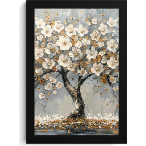 Framed Poster Tree - Flowers - White - Nature - Art 20x30 cm (1/5)