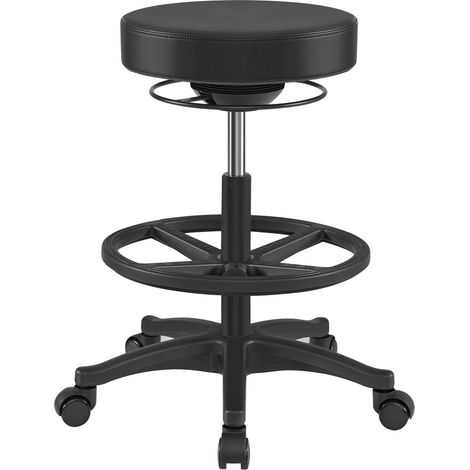 Tabouret de Travail, Siège Haut, Tabouret Ergonomique, Tabouret de Bureau Assis-Debout, pivotant et réglable, 59,5-81 cm, avec Repose-Pieds Circulaire réglable, Noir (1/5)