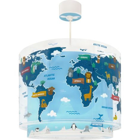 Lustre Chambre Lampe Suspension Enfand Kids World Carte Monde Planète, 40672, E27, Bleu (1/5)