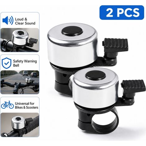 Pack 2 sonnettes pour vélo avec son clair et puissant : Sonnette universelle pour guidon de vélo adaptée aux vélos et scooters, sonnette d’avertissement pour la sécurité cycliste. (1/5)