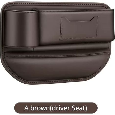 Sac de rangement multifonction marron (siège conducteur) pour combler l'espace entre les sièges de voiture, avec porte-gobelet et porte-téléphone, en cuir PU, pour organiser les recoins de l'habitacle (1/5)
