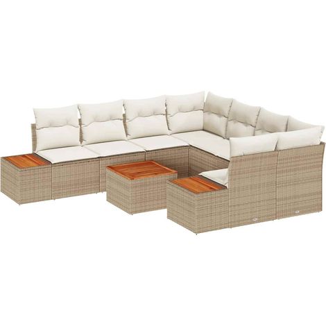 Garden Sofa Set with Storage 9 pcs Beige Poly rattan vidaXL