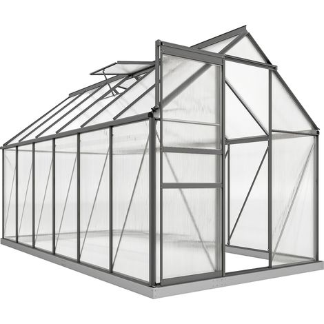 Serre de jardin aluminium polycarbonate avec socle, fenêtre ajustable et porte coulissante 190x375x199 cm (1/5)
