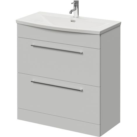 Napoli 390 Gloss Grey Pearl 800mm 2 Drawer Vanity Unit with Arc Basin - 800mm - Chrome 480mm Handle