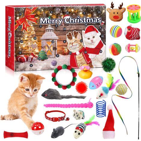Christmas Advent Calendar for Cats, 24 Days of Cat Toys, Christmas Countdown Calendar for Cats with Assorted Interactive Toys