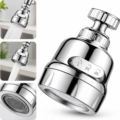 Bec de robinet pivotant en ABS résistant, 3 modes de jet anti-éclaboussures dont jet boosté, rotation 360°, modèle court compact, dimensions 7,5 x 5,2 cm, pour évier et lavabo (1/5)