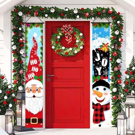 2 distiques de Noël, décorations extérieures, drapeaux extérieurs, tissu suspendu style père Noël, drapeau suspendu décoratif ambiance festive 180 cm x 30 cm tissu polyester 100D (1/5)