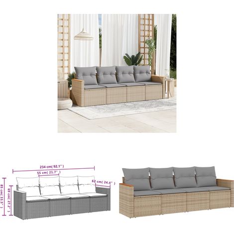 Salon de jardin avec coussins 4 pcs beige résine tressée - Ensemble Salon De Jardin - Meubles De Jardin - Salon Extérieur - Canapé Jardin - Résine Tressée - Home & Living (1/3)