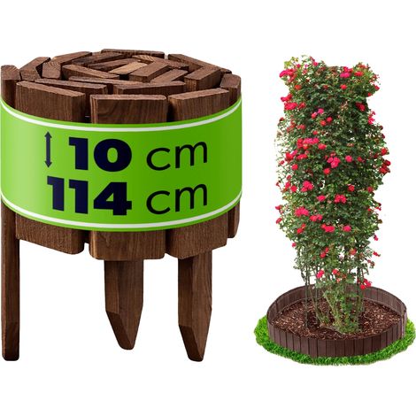 Valla de jardín de madera, dimensiones 10x114 pulgadas, apta para macizos de flores, montaje sin herramientas, construcción duradera. (1/5)