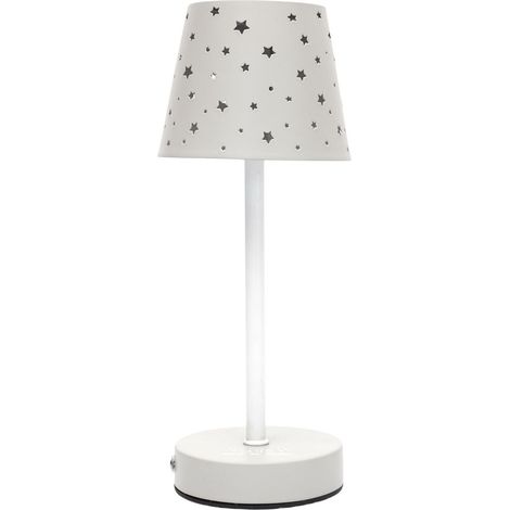 Lampada da tavolo bianca con stelle traforate, ricaricabile (1/5)