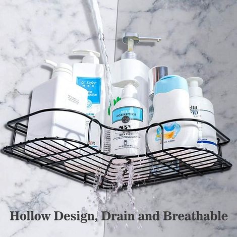 Etagère d’Angle De Douche Antirouille, étagères de Salle de Bain, Serviteur Douche Montage sans Perceuse Murale Douche étagère - Autocollant Adhésif Inclus (Noir)-Fei Yu (1/2)
