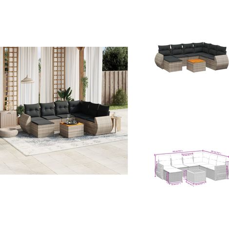 The Living Store 8-tlg. Garten-Sofagarnitur mit Kissen Grau Poly Rattan - Gartentisch (1/3)