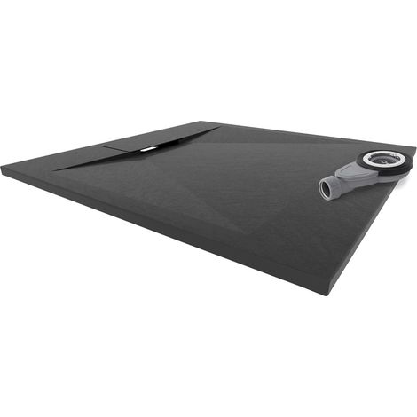 Plato de Ducha Extraplano SMC POLAR 90x90 cm - Negro RAL7021 - Antideslizante, Textura Piedra, Duradero - Incluye Sifón (1/5)