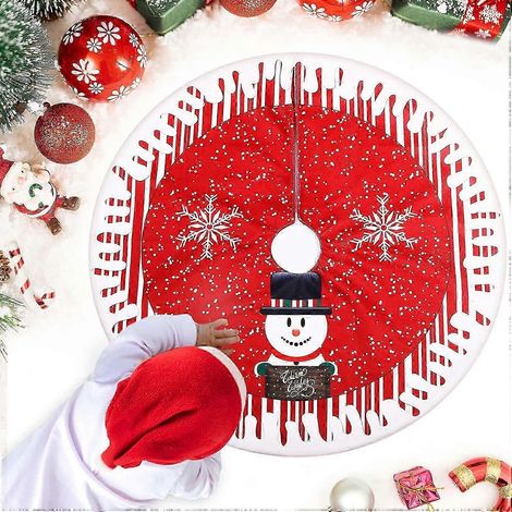 Jupe de sapin de Noël 78 cm, tapis de sapin rouge, housse de pied de sapin bonhomme de neige, jupe de pied de sapin pour décoration de sapin de Noël (1/5)