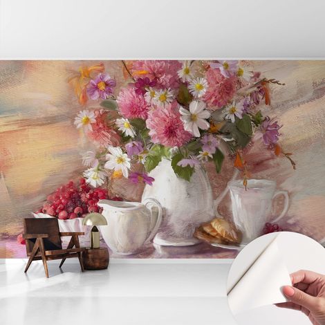 Selbstklebend Tapete - Wandgestaltung - Tapete Wohnzimmer - Flur Eingangsbereich Wiesenblumen 416x254 cm (1/5)