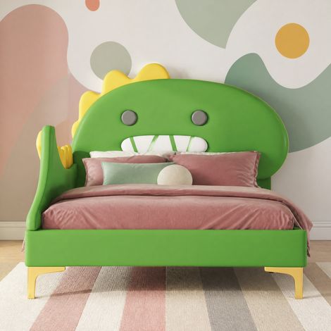 Lit enfant 90x200 dinosaure en PU et MDF vert HAVRYA (1/5)